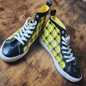 GROUND UP | Harry Potter Hufflepuff‎ Plaid High-Top Sneakers in Black Yellow | 9
